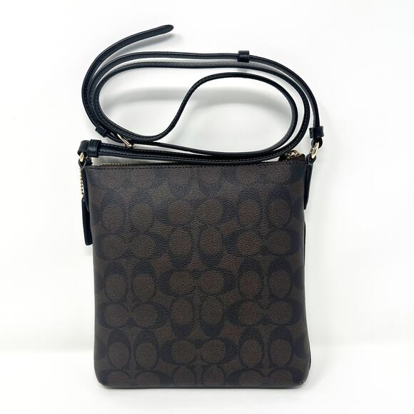 Coach Mini Rowan File Bag Crossbody Purse In Signature Canvas Brown Black CF340 - Picture 2 of 7